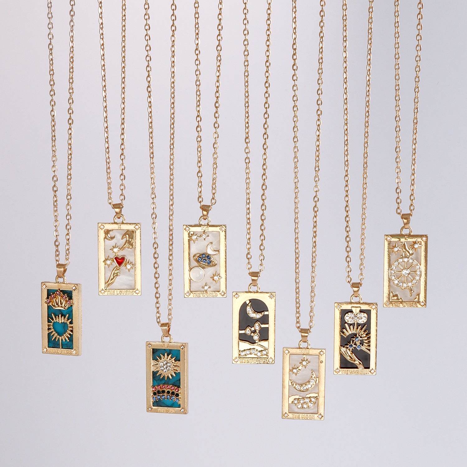 Wholesale Single Layer Metal Thin Chain Rectangular Tarot Card Square Necklace